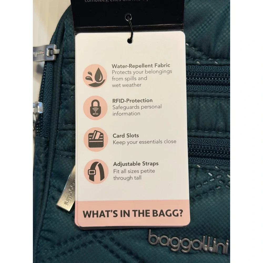 baggallini RFID Journey Crossbody Bag Emerald Quilted Travel Small Purse‎ Women